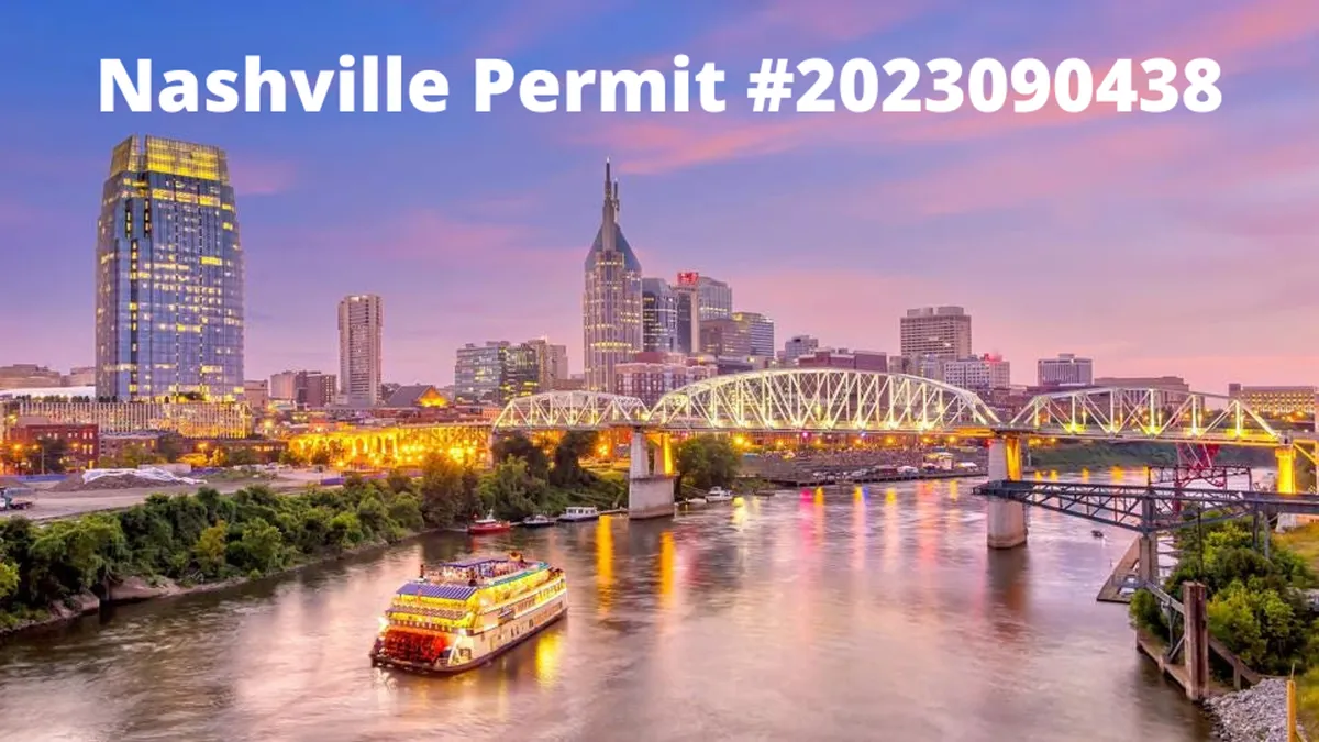 A vibrant view of the Nashville skyline at sunset, featuring a riverboat gliding along the river, bridges, and city lights reflecting in the water. The festive atmosphere suggests sightseeing, riverside walks, or romantic city views.